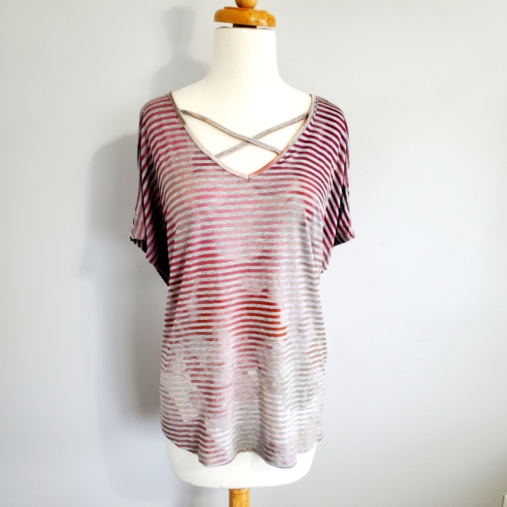 Lane Bryant Striped Dolman Sleeve Criss Cross V-neck Tee 22/24 NWOT